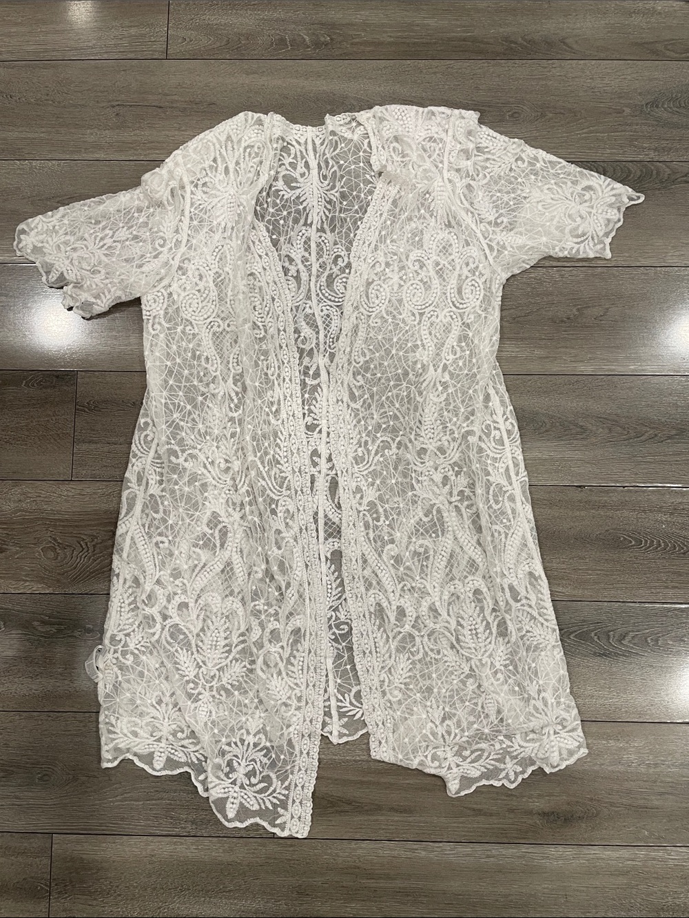 Sheer White Lace Kimono Robe - Elegant Open-Front Cover-Up
